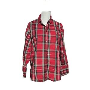 J. Crew Women’s 20 Garçon Red Plaid Cotton Button Down Shirt Plus Size Wide Cuff